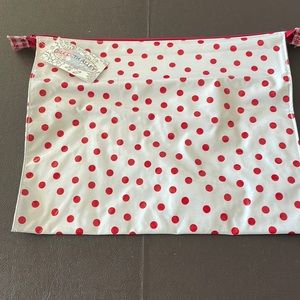 NWT Oilcloth pouch. White w/red polka dots